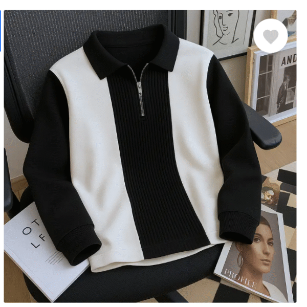 Men Striped Zip Neck Cotton Blend Black T-Shirt