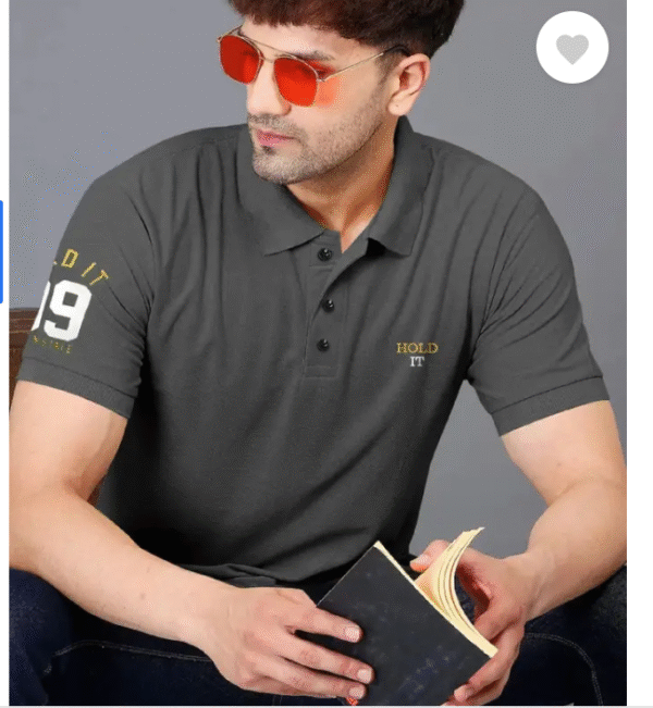 Men Solid Polo Neck Cotton Blend Grey T-Shirt